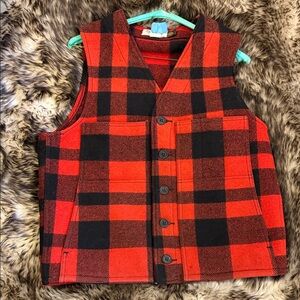 Filson Buffalo Red and Black Plaid Wool Vest